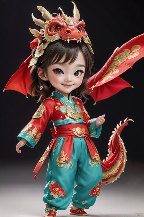  1girl, solo, long hair, smile, shut up, smile, dragon headdress, cute red platinum hanbok top and pants,Bow to the hand