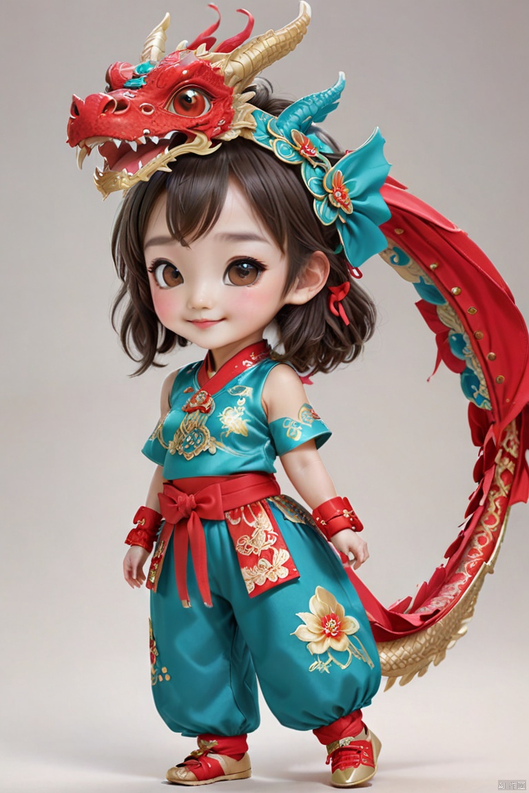  1girl, solo, long hair, smile, shut up, smile, dragon headdress, cute red platinum hanbok top and pants,Bow to the hand