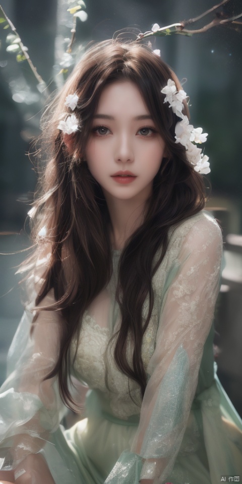  1girl, dance, Fairy, crystal, jewels,black, wings,All the Colours of the Rainbow, Crystal clear,solo, long hair, looking at viewer,black hair,jewelry, earrings,lips, makeup, portrait, eyeshadow, realistic, nose,{{best quality}}, {{masterpiece}}, {{ultra-detailed}}, {illustration}, {detailed light}, {an extremely delicate and beautiful}, a girl, {beautiful detailed eyes}, stars in the eyes, messy floating hair, colored inner hair, Starry sky adorns hair, depth of field,zj, lvshui-green dress, kq01