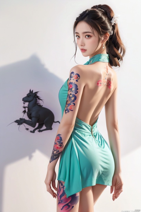  (chinese long) Sketch, Minimalism, pencil drawing, clear lines,delicate embellish, (upper thigh shot :1.3), full body shot, Low Angle shot, (Tattoo :1.3), Dundar Effect, soft focus, 4k, hdr, Acid Graphics, Mystery animal 1 girl, fantasy art, (Detailed vibrant face :1.33), (dress dress), [Upper buttocks :0.4], Masterpiece, (Polka tattoo :1.4), (translucent luminous body :1.2), a minimalist design, (a silhouette silhouette and a beautiful woman: 1.42), (a world of glowing shadows, intricate masterpieces of art), (white background :1.5), (suspenders :0.6), 1 girl, dress , long sleeves , hair bow, SuccubusCh