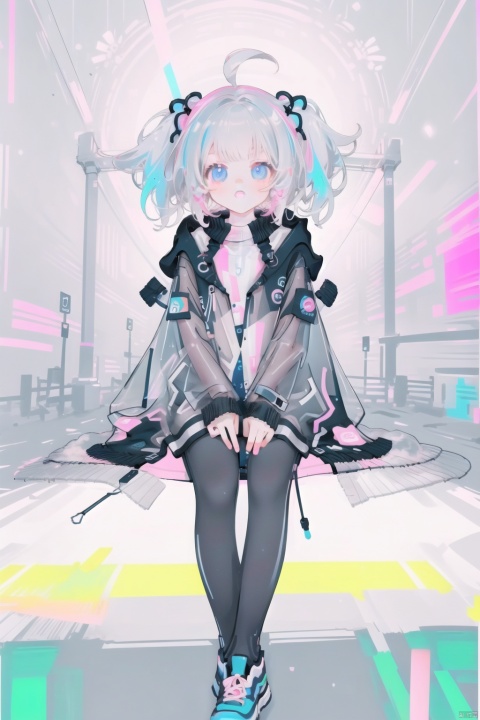  1girl, solo, 
lively long blue hair,(see through fluorescent graffiti coat:1.3) , sitting on the railing, overlooking the night view of the city,, deepth of field,see through ,xray girl,xray bones arms an leg,(lively face),, (((masterpiece,best quality))),((good structure,Good composition,good atomy)), ((clear, original,beautiful)), faxa, hasuki, 1boy, 372089