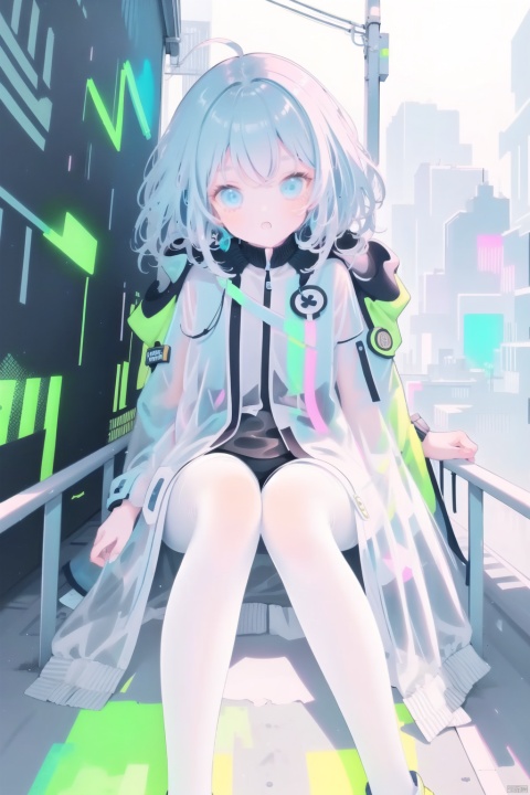  1girl, solo, 
lively long blue hair,(see through fluorescent graffiti coat:1.3) , sitting on the railing, overlooking the night view of the city,, deepth of field,see through ,xray girl,xray bones arms an leg,(lively face),, (((masterpiece,best quality))),((good structure,Good composition,good atomy)), ((clear, original,beautiful)),