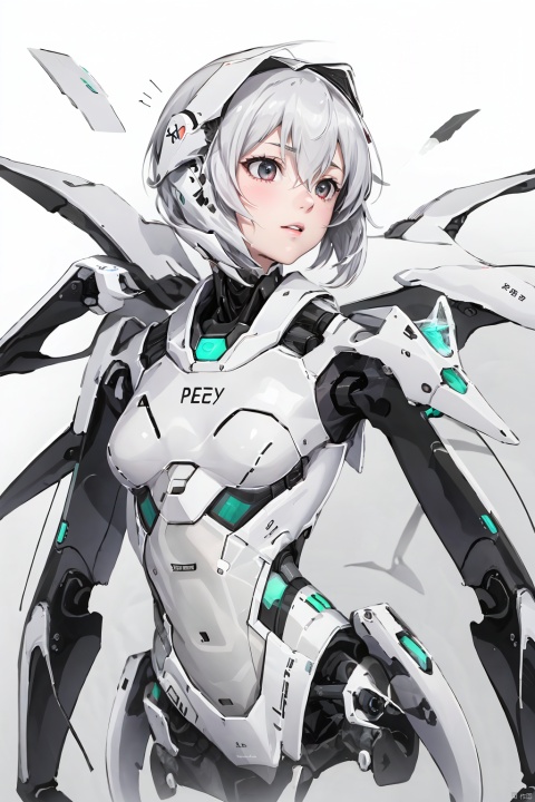  1girl, solo, 
long hair, breasts, 
looking at viewer, bangs, simple background, 
,hair between eyes, white hair, upper body,
 parted lips, grey background, lips, bodysuit, 
 plugsuit, white bodysuit, 
ayanami rei, A Robot,spine,Ribs, ulna, sternum, 
scapula, clavicle, mandible,T
ransparent skin,Translucent, Translucent Latex, A nanobot, translucent, alien, 1girl Robot, Holography, robots,prosthetics,spine, A conceptual robot