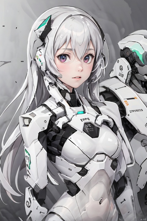  1girl, solo, 
long hair, breasts, 
looking at viewer, bangs, simple background, 
,hair between eyes, white hair, upper body,
 parted lips, grey background, lips, bodysuit, 
 plugsuit, white bodysuit, 
ayanami rei, A Robot,spine,Ribs, ulna, sternum, 
scapula, clavicle, mandible,T
ransparent skin,Translucent, Translucent Latex, A nanobot, translucent, alien, 1girl Robot, Holography, robots,prosthetics,spine, A conceptual robot