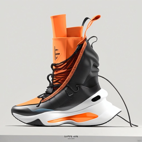  A orange shoe design, side view,white background, greyscale, shoes,, grey background, no humans, sneakers, still life, conceptual design, masterpieces of art.Anisotropic soles, shoe design