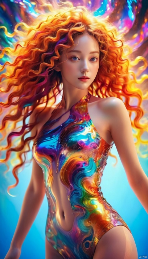 Dynamic posture,nude body, nude,Colorful and elegant curly hair, (wide shot, wide angle, from below, full body shot), HDR, Vibrant colors, surreal photography, highly detailed, masterpiece, ultra high res, high contrast, mysterious,cinematic, fantasy, bright natural light, sexy and lively girl,