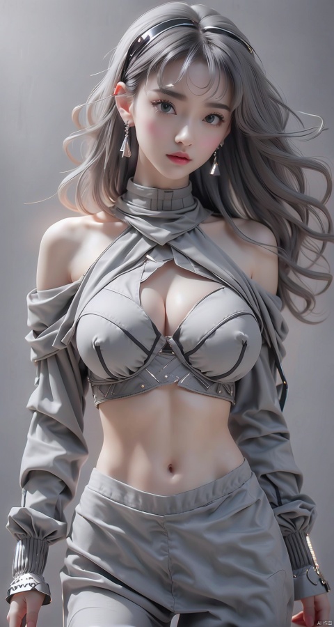 (8k,RAW photo, best quality, masterpiece:1.2),hatching (texture),skin gloss,light persona,artbook,(high detailed skin),glossy skin,contrapposto,female focus,model,(big _breasts, nipples,medium breasts,深 V:1.2),hair ornament,(nudebare breasts),  (hot:0.7),sexy,fine fabric emphasis,wall paper,fashion,Lipstick,official art,extremely detailed CG unity 8k wallpaper,high heels,star \(symbol\),fate/ stay night,standing,upper body,(full shot),(grey background:1.6),nude girl,solo, very long hair,  bare body,(big _breasts, nipples,medium breasts,深 V:1.2),hair ornament,(nudebare breasts), bare shoulders,looking atviewer,