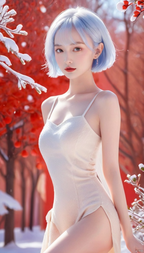  Outdoor scenery, snow view, Snow Mountain, nude girl, pretty face, short hair, blonde hair, (photo reality: 1.3) , Edge lighting, (high detail skin: 1.2) , 8K Ultra HD, high quality, high resolution, the best ratio of four fingers and a thumb, (photo reality: 1.3) , big chest, solid color background, solid red background, advanced feeling, texture full, nude girl, Xiqing, HSZT, Xiaxue, dongy, nude girl, magic eyes, black 8d smooth stockings, nude girl, sd_mai, xiqing, tm, ((poakl flower style))