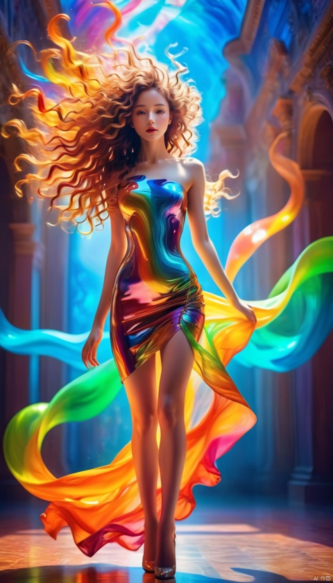 Dynamic posture,nude body, nude,Colorful and elegant curly hair, (wide shot, wide angle, from below, full body shot), HDR, Vibrant colors, surreal photography, highly detailed, masterpiece, ultra high res, high contrast, mysterious,cinematic, fantasy, bright natural light, sexy and lively girl,