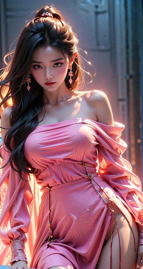  beautiful cute crystal girl in 16 years old, detailed evil eyes, (incredible details, cinematic ultra wide angle, depth of failed, hyper detailed, insane details, hyper realistic, high resolution, cinematic lighting, soft lighting, incredible quality, Realistic Skin,Solo,beautiful face,Large Breasts,((Sheer Dress)),lowleg,(off-shoulder dress),(One shoulder strap fell off),(nude breasts)，Long Wavy Hair, Cowboy Shot, Smooth shoulders,Slim Waist,dynamic shot,Hair with scenery,The eye,yuyao,(huliya,fox,(fox ears:1))