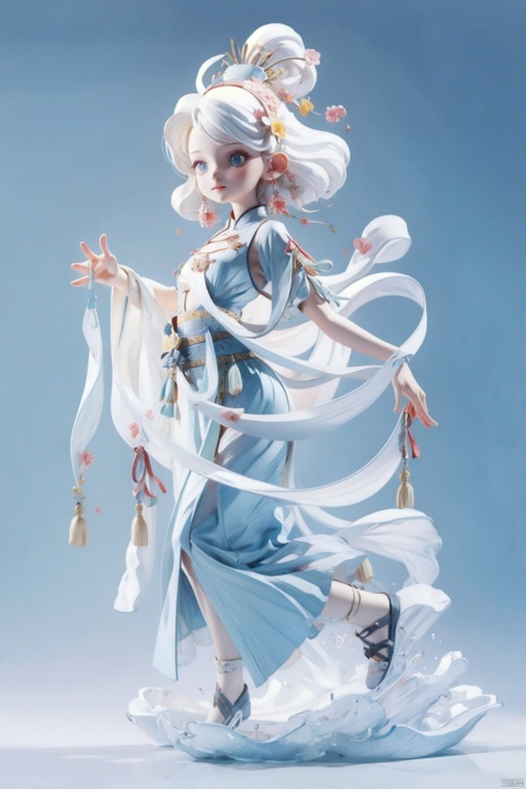 A girl, white hair, short hair, blue eyes, hair accessories, delicate clothes, long skirt, Chinese Miao, sulong