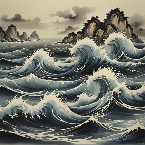 ocean,
Chinese ink painting,

