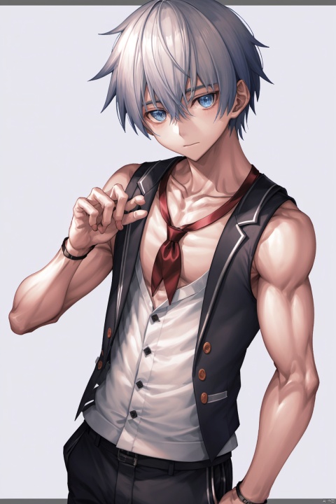 1boy,shy,shota，sweat，yandere，vest，pectorals, halloween, 