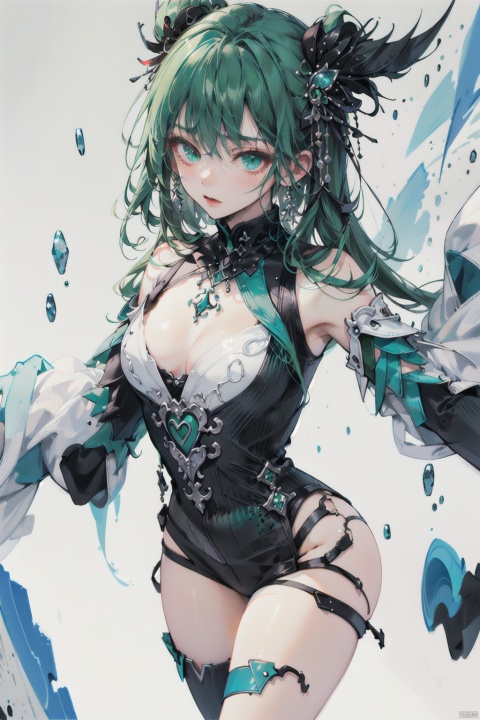  sexy pose,sexy cloth,masterpiece, best quality, ultra high res, (extreme detailed), (1 beautiful girl), (abstract art:1.4),bleeding green, visually stunning, beautiful, evocative, emotional, ((white background)), blue theme, Light master, (\meng ze\)