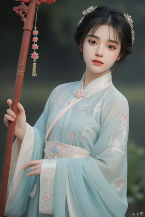  Realistic,masterpiece,best quality,ultra detailed,official art,beauty and aesthetics,detailed,intricate,highly detailed,1girl,chinese girl,solo,Magic sticks,grimoires,highly detailed,delicatecountenance,fancy,glassytexture,accessory,gown,crush,手拿着一把古风伞