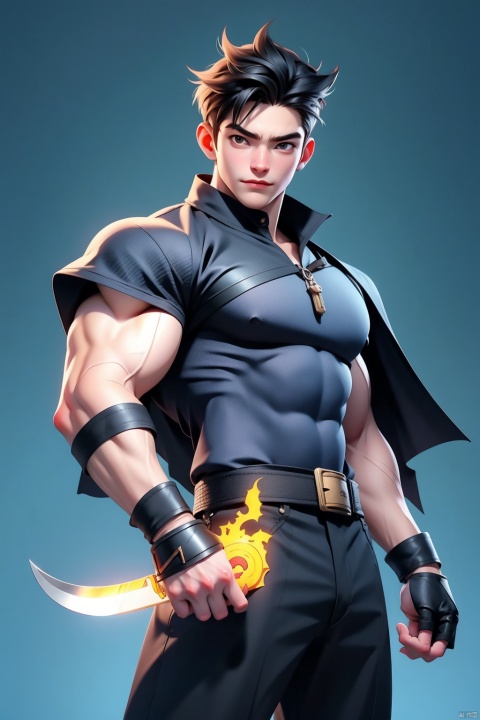 Solo, 1 Boy Hunk Muscle Strength, Weapon, Giant Dagger, Male Focus, Gun, Monster C4D Rendering, Animated, Special Effects,