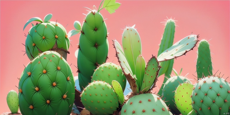Pink cactus, perfect composition, rich detail, simple background, thorny,  HD photography
