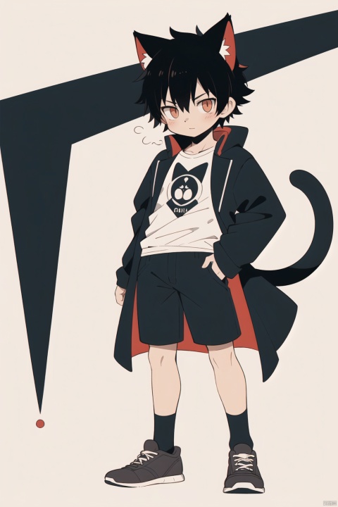  in this day and age,few things have aroused more cute than cat boy. to my way of thinking,it offers much food for flection. the catboy can be interpreted that the boy have muscle and Youth anvitality.T-shirt, shorts, coat, Male focus,