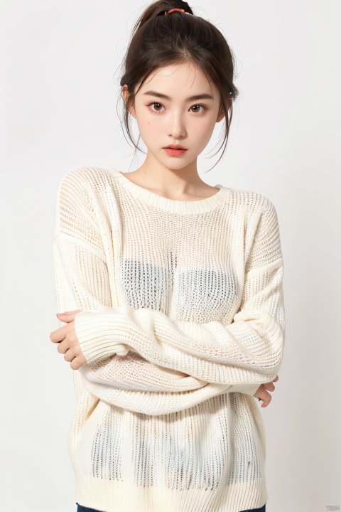  1girl,sweater,white background, yunv