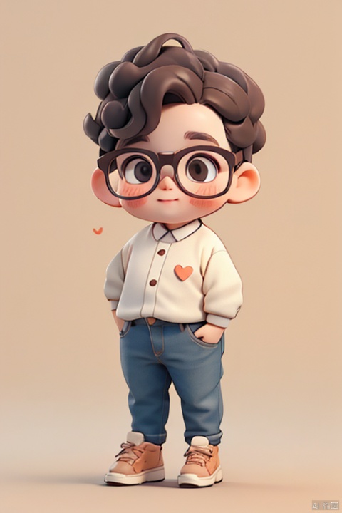 3D, a casual and fashionable, chubby and cute man wearing glasses, in the background of the park