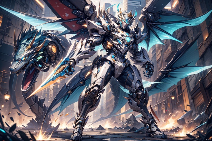  
 Masterpiece, high detail, 8k, full body,1boy,dragon,with strong muscles and sharp claws, covered with a metal like material on the surface of his body. His sharp teeth and eyes are very wide, and when unfolded, he presents a complex mechanical structure. His cool mechanical wings are adorned with some glowing halos, and his head is adorned with a crown inlaid with gemstones. The dazzling effect is highlighted in silver and blue tones, using bright green to highlight a sense of technology






, 3d stely
