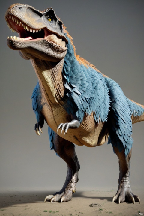  Tyrannosaurus rex, dinosaur, beautiful feathers, scary teeth,Full Body, ((Best quality)), ((Best quality)),((Best quality)),((realistic)),((exterior view)),photo realistic,(masterpiece),orante,super detailed,intricate,photo like image quality, ZLJ