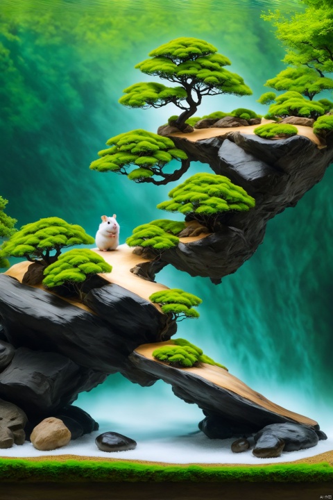  micro landscape, cypress trees above the rock, underground is the river,JZCG024,hamster, (a hamster under this tree)
, micro landscape