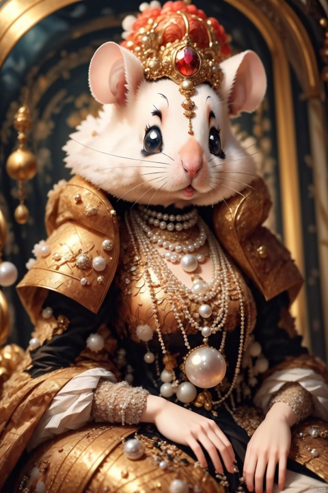  anthropomorphic hamster ,high quality , high detailed skin, pearl necklace,gem, 1girl, paopaoma