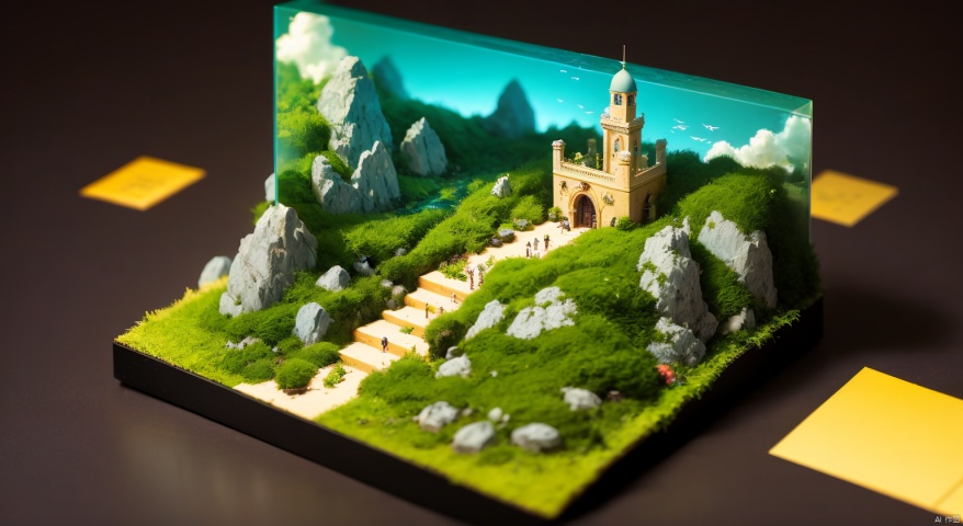  Micro landscape,Miniature photography, (surrealist dream style),
masterpieces, best quality,((((simple background,isometric view)))), 
An island on the sea, tower,object,(((no humans))),dynamic graphic art,professional simbol design,Very Complex perfect elegant composition