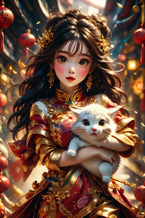  (best quality,4k,8k,highres,masterpiece:1.2), god of wealth, spring Festival elements, gold, gold, gold, red, baby, new year clothes, run to the audience, Blurred Background, Scattered, splashed riches, solo, ultra hd, (best quality), high detail, 8k, holding, running background, looking, run, dofas, , Light master