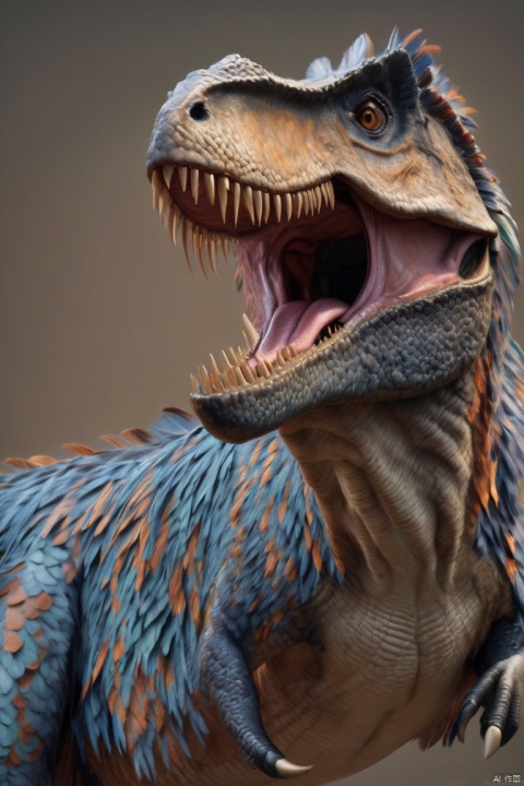  Tyrannosaurus rex, dinosaur, beautiful feathers, scary teeth,Full Body, ((Best quality)), ((Best quality)),((Best quality)),((realistic)),((exterior view)),photo realistic,(masterpiece),orante,super detailed,intricate,photo like image quality, ZLJ