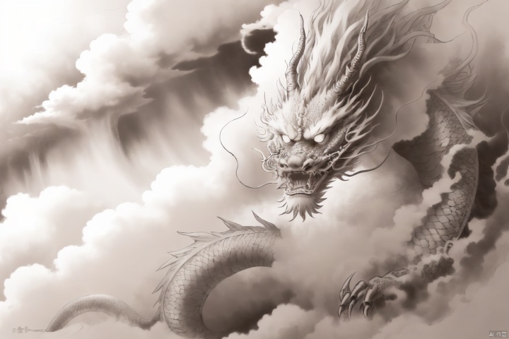  (best quality, super detailed,actual:1.37), a ink dragon, monochrome,within the mist, expression, clows, auspicious clouds,full body,delicate eyes. Chinese Dragon, Clouds

, Chinese Dragon, loong