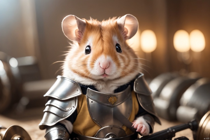 Anthropomorphic Hamster, wearing military uniform, armor, weapons, war rattling,(chiaroscuro,Fujicolor, UHD, super detail ,raw,85mm,f/1.2,FujifilmXT4,)

