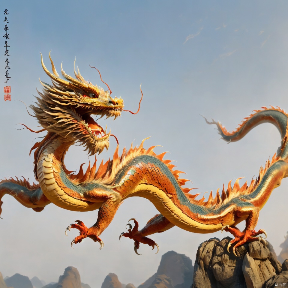 loong,outdoors,sky,teeth,day,blue sky,no humans,fangs,sharp teeth,claws,scales,（eastern dragon：1.2）

