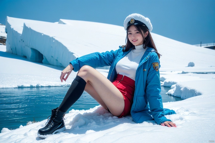  Snowy days,iceberg, A girl sitting on the snow

, sufei, 1girl,smile,police, hand101, ll-hd