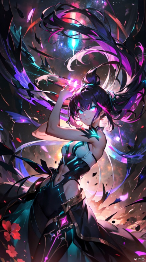  masterpiece, best quality, 1girl, solo, long hair, purple hair, long white dress,slender,fantasy,,floating hair, glowing,
teal eyes,(bloom effect), (glow), (glowing eyes), bare shoulders, (muscle), jewel like eyes, white and pure white, small breasts, (abs), teal hair, (glowing), (strong body), dress, body neon trim,smirk,fire,electric ,magic, purple with red theme,galaxy,powerful ,fazhen, r1ge, CLOUD