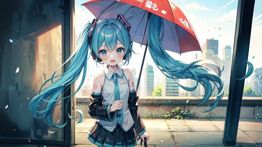  masterpiece, best quality,1girl, hatsune miku,shrine,fantasy,rainbow, raining, colourful, gradient, lighting and shadows, hand holding umbrella, segaev, mikudef, jinzya, lora_eyes10, 