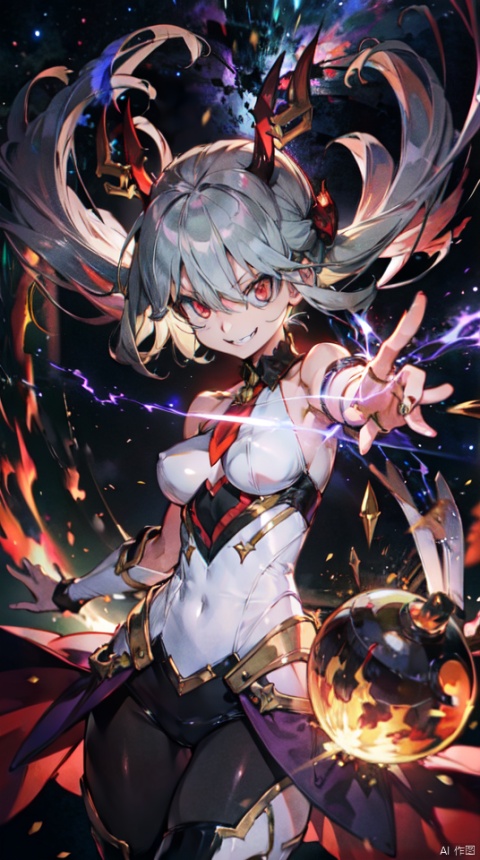  masterpiece, best quality, 1girl, solo, long hair, purple hair, slender,floating hair ,(extremely delicate eyes:1.3),mage, detailed light silver shiny armour,bare shoulders,white tight bodysuit , breasts, (perfect body),attacking dynamic mage poses,perfect hand,hand are holding a fire orb,fire,electric ,magic, purple with red theme,full body,galaxy,powerful ,fazhen, r1ge, CLOUD, Lora_hands_v1, prisma illya,1girl,solo,looking at viewe