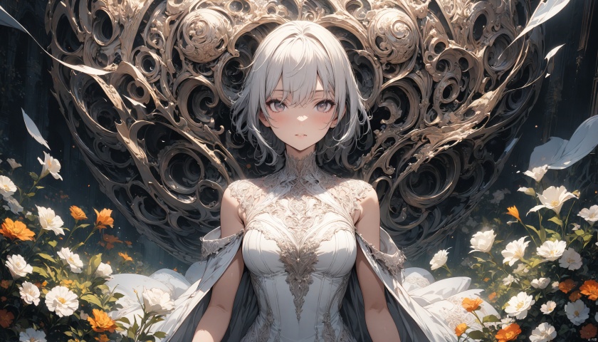  (masterpiece,best quality:1.2),very aesthetic,ultra sharp,ultra details,intricate details,absurdres, 1girl,high quality, (detailed manga illustration), ((perfect anatomy, best hands)), illustration,(extremely detailed CG 8k), (very fine 8K CG),,Flowers,White transparent dress,