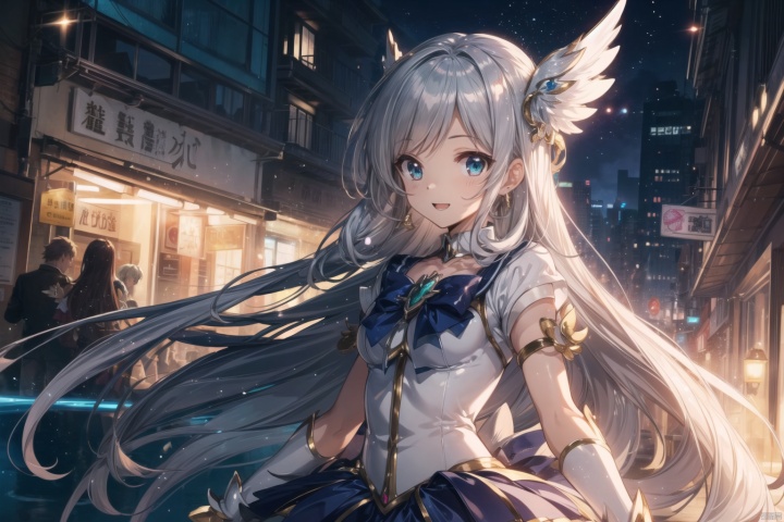 (Magical girl:1.3),smile,(ultra detailed perfect piece:1.2), illustration, masterpiece, (extremely detailed CG 8k), (very fine 8K CG),(silver long hair:1.2), (long hair),green eyes,sparkling,women