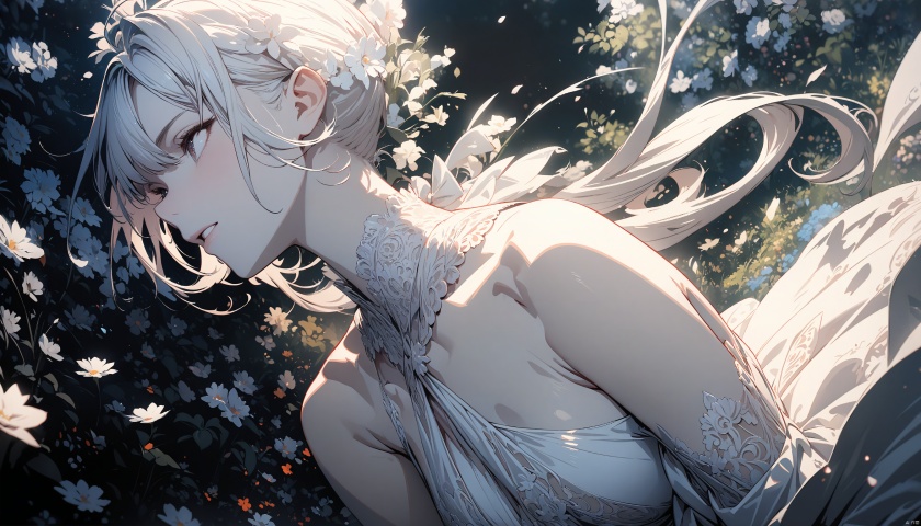  (masterpiece,best quality:1.2),very aesthetic,ultra sharp,ultra details,intricate details,absurdres, 1girl,high quality, detailed manga illustration, perfect anatomy, illustration,(extremely detailed CG 8k), (very fine 8K CG),,Flowers,White transparent dress,