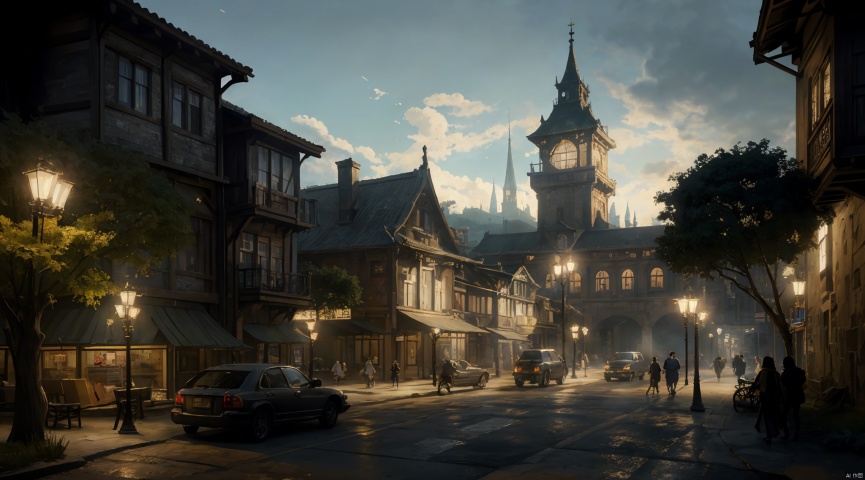  realistic, masterpiece, best quality, cinematic, dynamic lighting, natural shadow, ray tracing, volumetric lighting, highest detail, professional photography, detailed background,insane details, intricate, aesthetic,detailed matte painting,fantastic and intricate details,Bright color tones,Sunny Weather,fantasy concept art,8k resolution trending on Artstation Unreal Engine,medieval city,Compact architecture,Many people,Multiple buildings