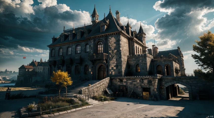  realistic, masterpiece, best quality, cinematic, dynamic lighting, natural shadow, ray tracing, volumetric lighting, highest detail, professional photography, detailed background,insane details, intricate, aesthetic,detailed matte painting,fantastic and intricate details,Bright color tones,Sunny Weather,fantasy concept art,8k resolution trending on Artstation Unreal Engine,medieval city,Compact architecture,Many people,Multiple buildings, castle, ttruins, gothic