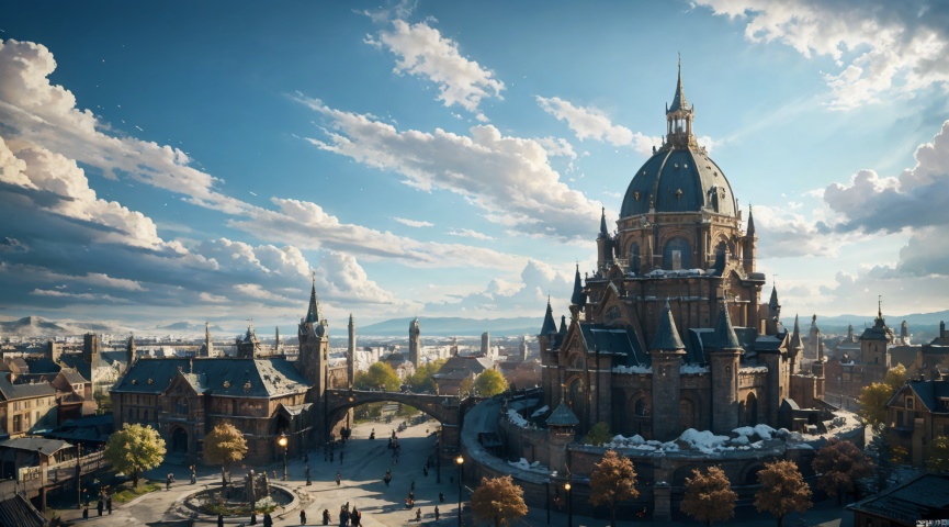  realistic, masterpiece, best quality, cinematic, dynamic lighting, natural shadow, ray tracing, volumetric lighting, highest detail, professional photography, detailed background,insane details, intricate, aesthetic,detailed matte painting,fantastic and intricate details,Bright color tones,Sunny Weather,fantasy concept art,8k resolution trending on Artstation Unreal Engine,medieval city,Compact architecture,Many people,Multiple buildings