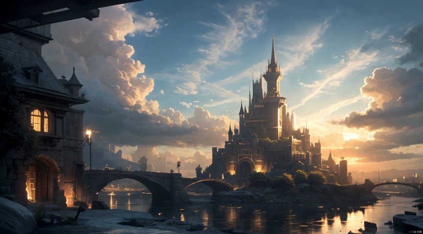  realistic, masterpiece, best quality, cinematic, dynamic lighting, natural shadow, ray tracing, volumetric lighting, highest detail, professional photography, detailed background,insane details, intricate, aesthetic,detailed matte painting,fantastic and intricate details,Bright color tones,Sunny Weather,fantasy concept art,8k resolution trending on Artstation Unreal Engine,medieval city,Compact architecture,Many people,Multiple buildings, castle, Postwar ruins