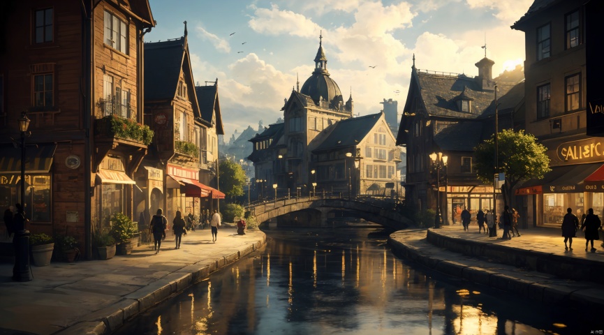  realistic, masterpiece, best quality, cinematic, dynamic lighting, natural shadow, ray tracing, volumetric lighting, highest detail, professional photography, detailed background,insane details, intricate, aesthetic,detailed matte painting,fantastic and intricate details,Bright color tones,Sunny Weather,fantasy concept art,8k resolution trending on Artstation Unreal Engine,medieval city,Compact architecture,Many people,Multiple buildings
