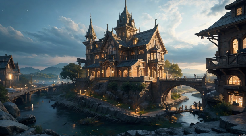  realistic, masterpiece, best quality, cinematic, dynamic lighting, natural shadow, ray tracing, volumetric lighting, highest detail, professional photography, detailed background,insane details, intricate, aesthetic,detailed matte painting,fantastic and intricate details,Bright color tones,Sunny Weather,fantasy concept art,8k resolution trending on Artstation Unreal Engine,medieval city,Compact architecture,Many people,Multiple buildings