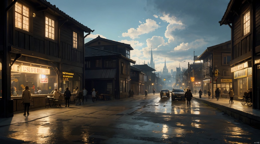  realistic, masterpiece, best quality, cinematic, dynamic lighting, natural shadow, ray tracing, volumetric lighting, highest detail, professional photography, detailed background,insane details, intricate, aesthetic,detailed matte painting,fantastic and intricate details,Bright color tones,Sunny Weather,fantasy concept art,8k resolution trending on Artstation Unreal Engine,medieval city,Compact architecture,Many people,Multiple buildings