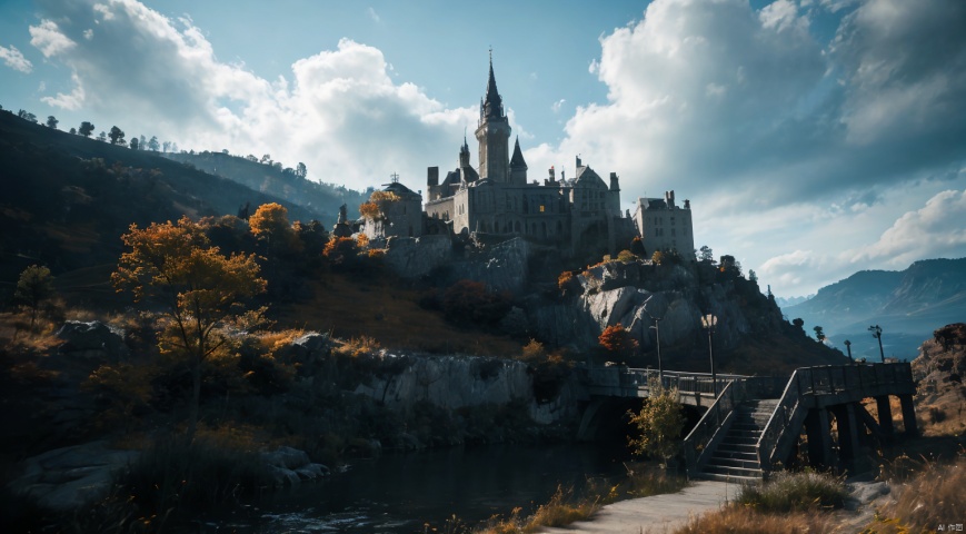  realistic, masterpiece, best quality, cinematic, dynamic lighting, natural shadow, ray tracing, volumetric lighting, highest detail, professional photography, detailed background,insane details, intricate, aesthetic,detailed matte painting,fantastic and intricate details,Bright color tones,Sunny Weather,fantasy concept art,8k resolution trending on Artstation Unreal Engine,medieval city,Compact architecture,Many people,Multiple buildings, castle, ttruins, gothic