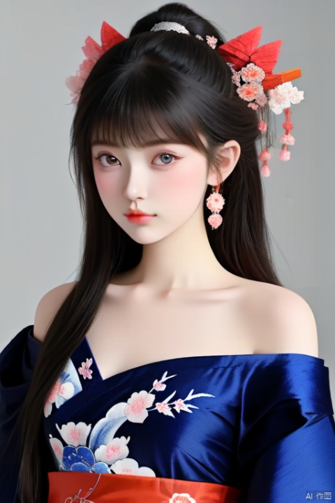 (watercolor_medium), ((ukiyoe style)), ((((masterpiece)))), (((best quality))), (illustration),(1girl:1.5),(solo:1.5), ((an extremely delicate and beautiful)), ((little girl)) , cute, ((hime_cut)), side blunt bangs,(ultramarine hair:1.2), hairs between eyes, ribbons, Bracelet , bare shoulders,((japanese_clothes)), sakura, ((slit pupils)), ((miko)), (off_shoulder), ace